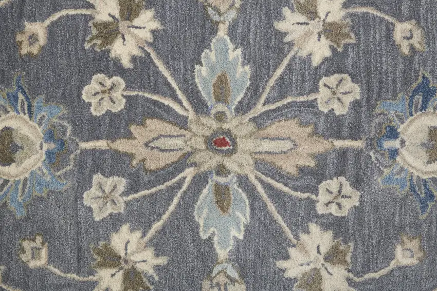 Gray Ivory And Red Wool Floral Tufted Handmade Stain Resistant Area Rug Photo 3