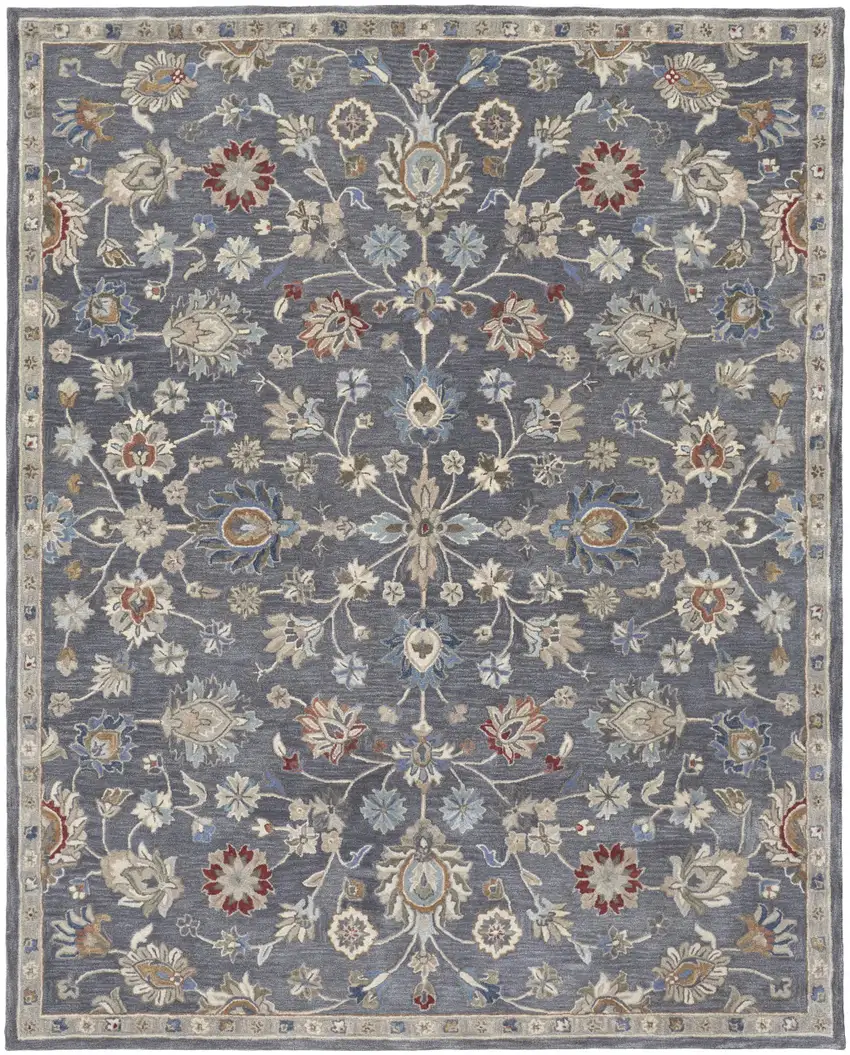 Gray Ivory And Red Wool Floral Tufted Handmade Stain Resistant Area Rug Photo 1