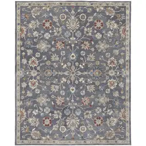 Photo of Gray Ivory And Red Wool Floral Tufted Handmade Stain Resistant Area Rug