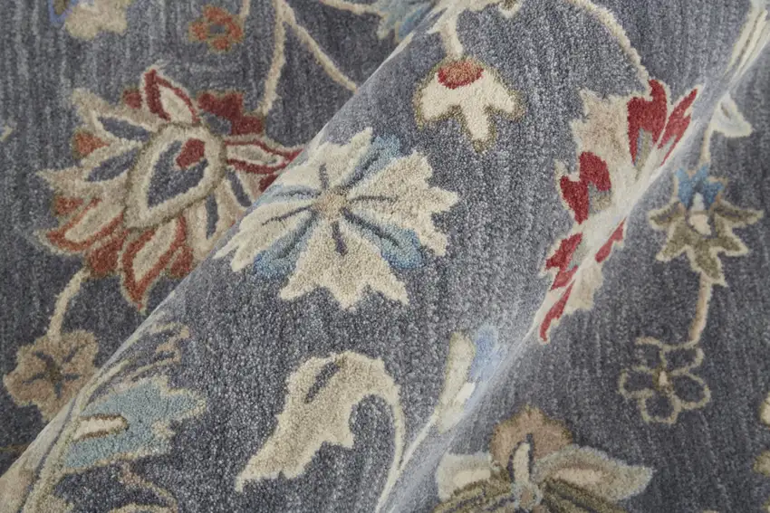 Gray Ivory And Red Wool Floral Tufted Handmade Stain Resistant Area Rug Photo 9