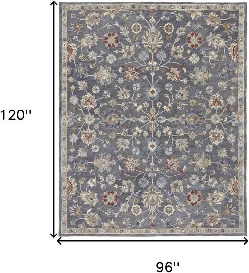 Gray Ivory And Red Wool Floral Tufted Handmade Stain Resistant Area Rug Photo 10