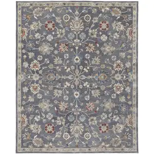 Photo of Gray Ivory And Red Wool Floral Tufted Handmade Stain Resistant Area Rug