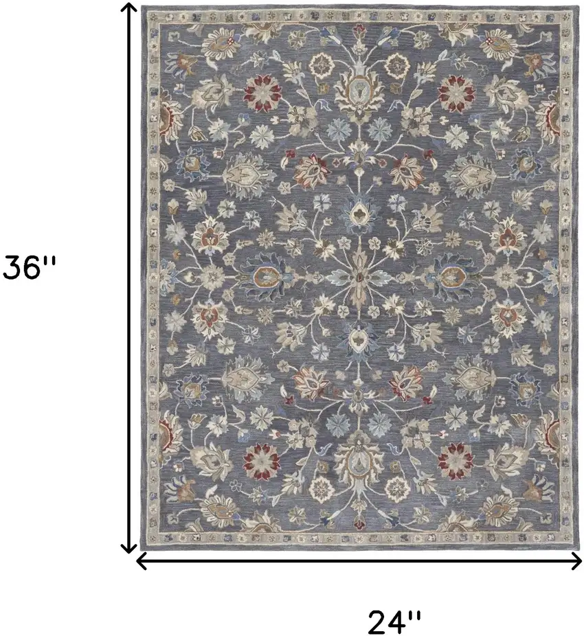 Gray Ivory And Red Wool Floral Tufted Handmade Stain Resistant Area Rug Photo 4
