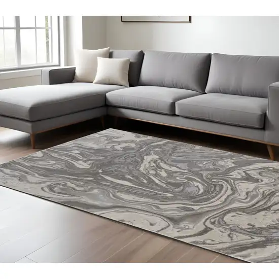 Gray Ivory And Silver Abstract Stain Resistant Area Rug Photo 1