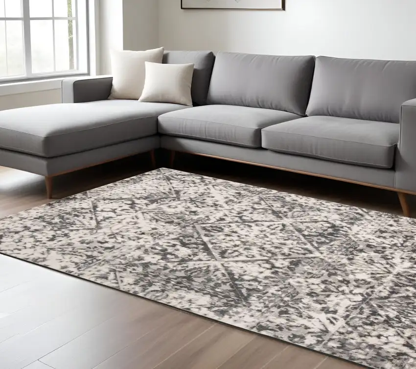 Gray and Ivory Abstract Area Rug Photo 1