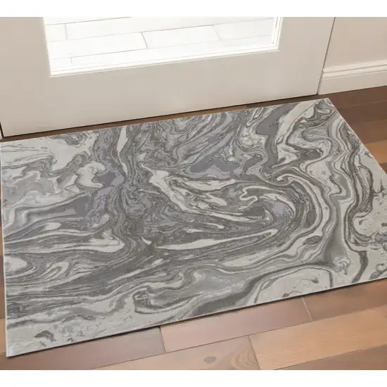 Gray Ivory And Silver Abstract Area Rug Photo 1