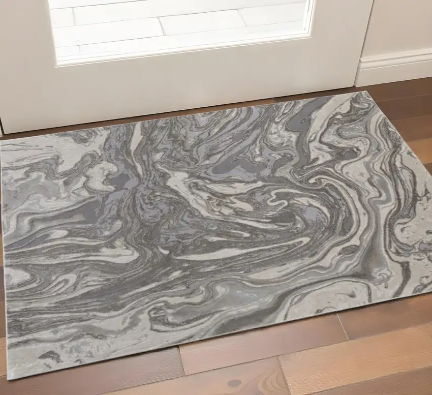 Gray Ivory And Silver Abstract Area Rug Photo 1