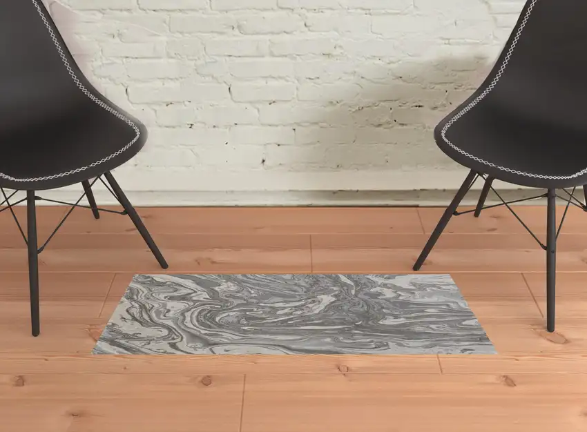 Gray Ivory And Silver Abstract Stain Resistant Area Rug Photo 1