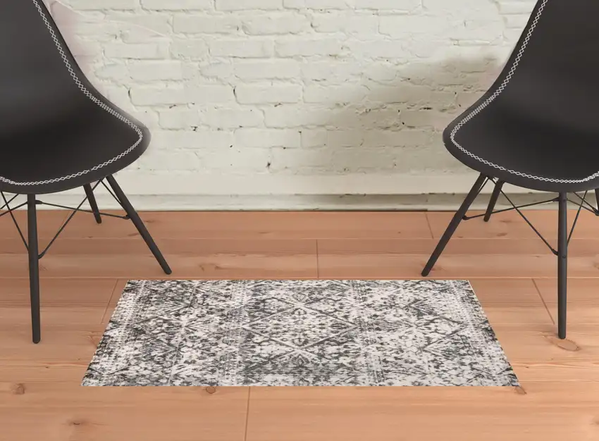 Gray Ivory And Silver Abstract Stain Resistant Area Rug Photo 5