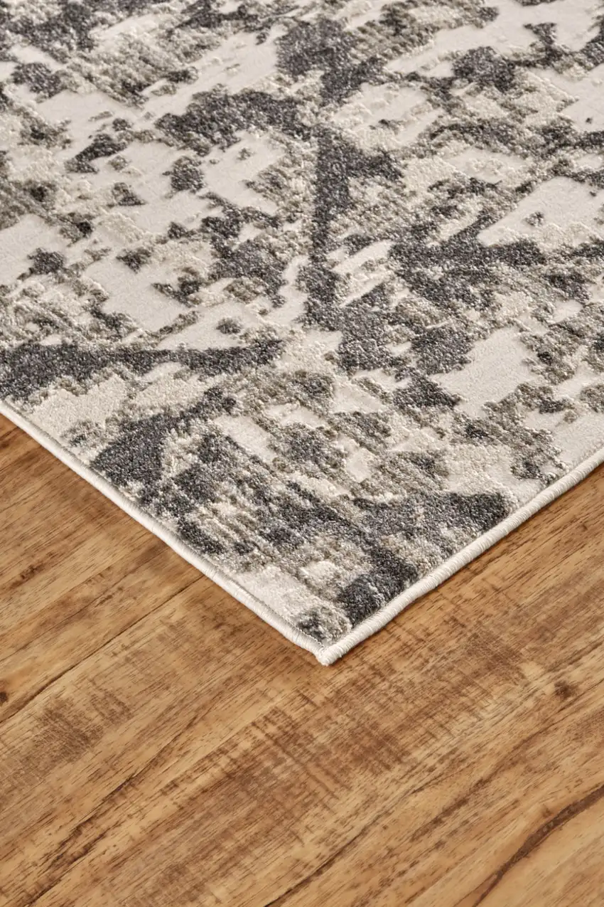 Gray Ivory And Silver Abstract Stain Resistant Area Rug Photo 7
