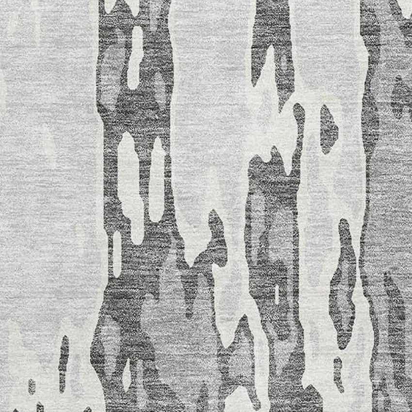 Gray Ivory And Silver Abstract Washable Area Rug With UV Protection Photo 2