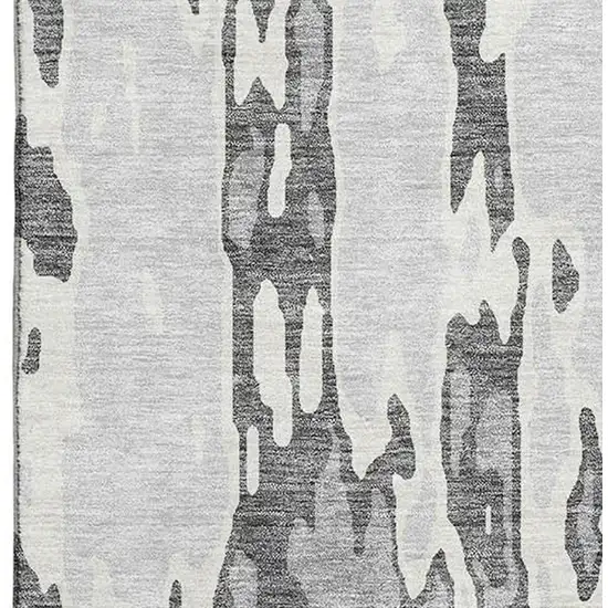 Gray Ivory And Silver Abstract Washable Area Rug With UV Protection Photo 2