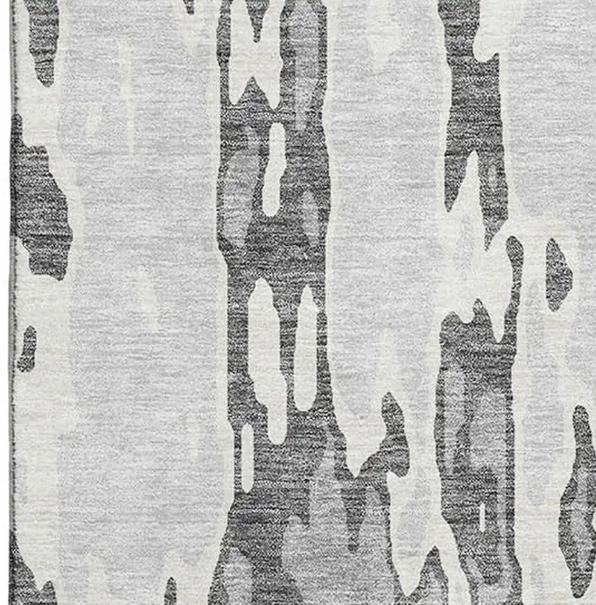 Gray Ivory And Silver Abstract Washable Area Rug With UV Protection Photo 2