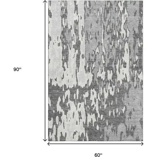 Gray Ivory And Silver Abstract Washable Area Rug With UV Protection Photo 8
