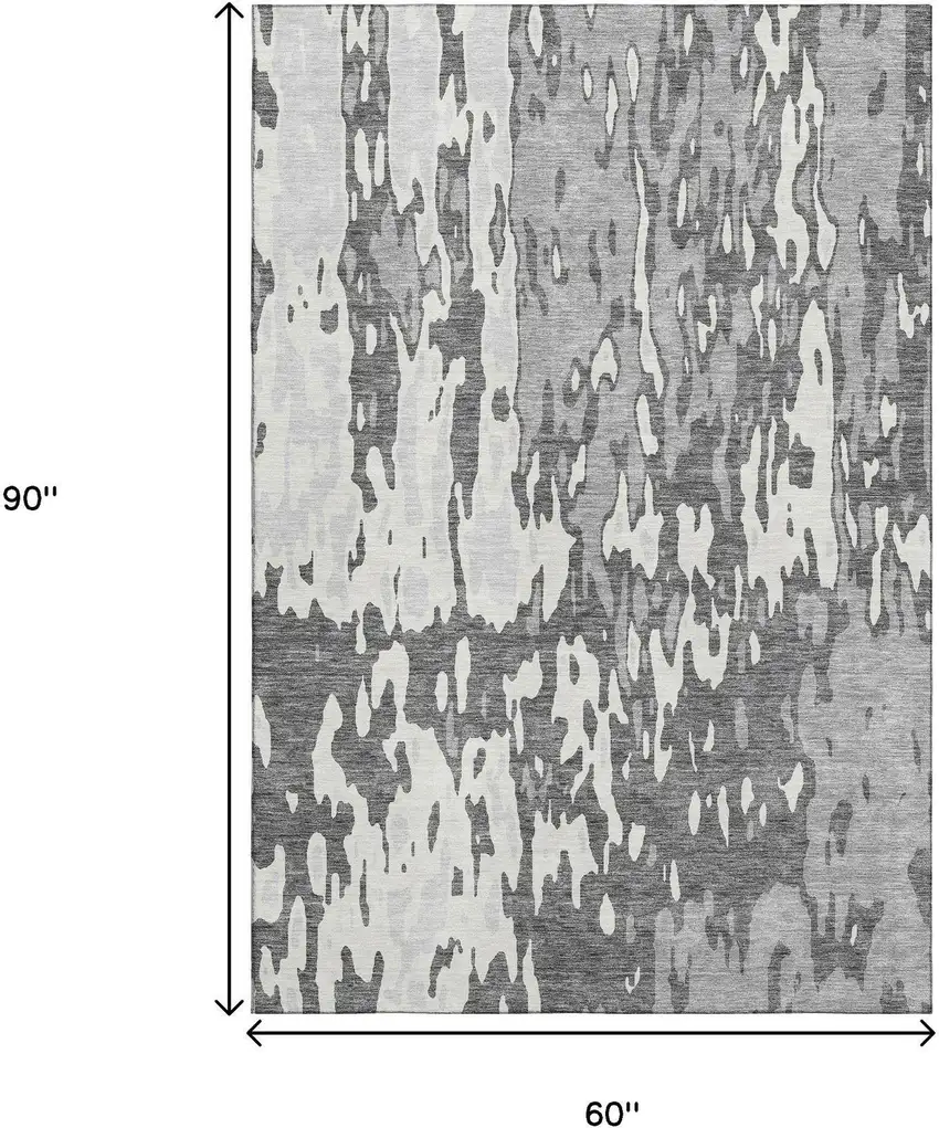 Gray Ivory And Silver Abstract Washable Area Rug With UV Protection Photo 8