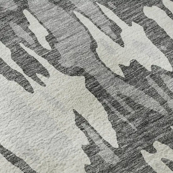 Gray Ivory And Silver Abstract Washable Area Rug With UV Protection Photo 9