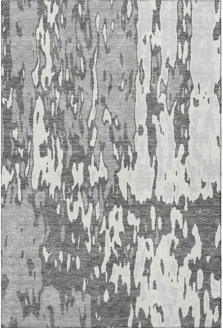 Gray Ivory And Silver Abstract Washable Area Rug With UV Protection Photo 3