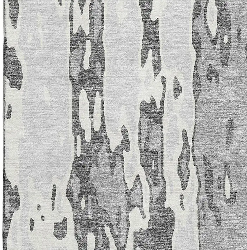 Gray Ivory And Silver Abstract Washable Area Rug With UV Protection Photo 2