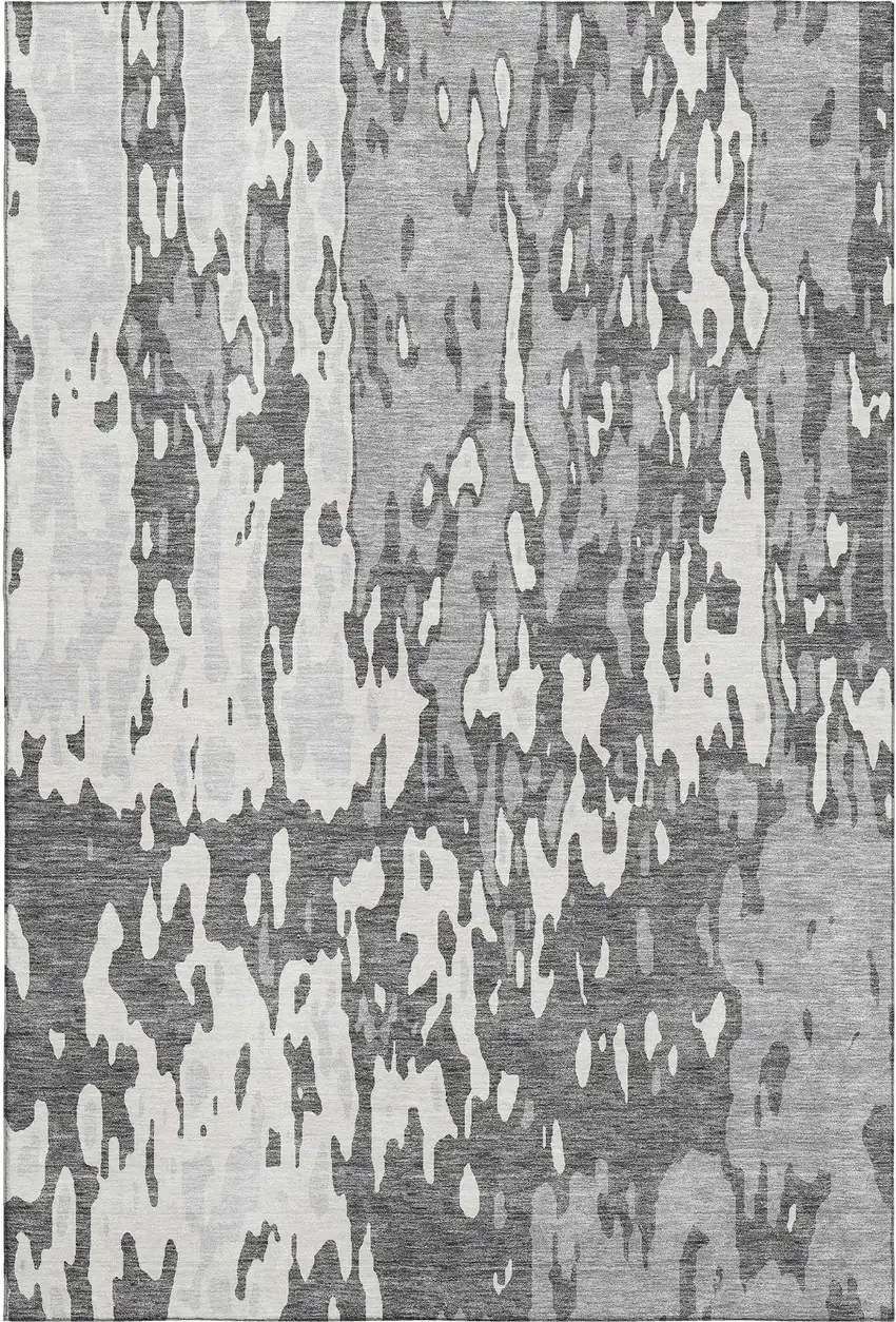 Gray Ivory And Silver Abstract Washable Area Rug With UV Protection Photo 1