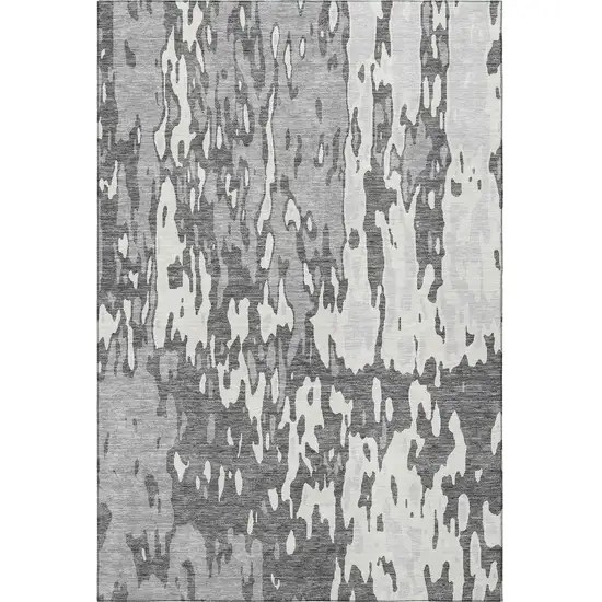 Gray Ivory And Silver Abstract Washable Area Rug With UV Protection Photo 3