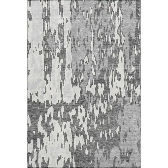 Gray Ivory And Silver Abstract Washable Area Rug With UV Protection Photo 1