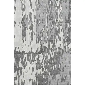 Photo of Gray Ivory And Silver Abstract Washable Area Rug With UV Protection