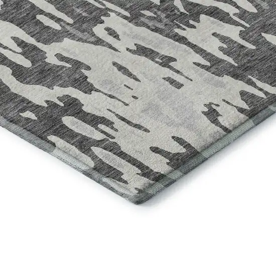 Gray Ivory And Silver Abstract Washable Area Rug With UV Protection Photo 7