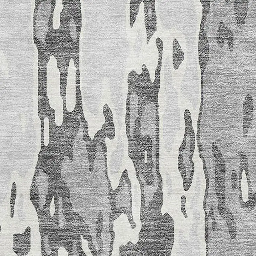 Gray Ivory And Silver Abstract Washable Area Rug With UV Protection Photo 2