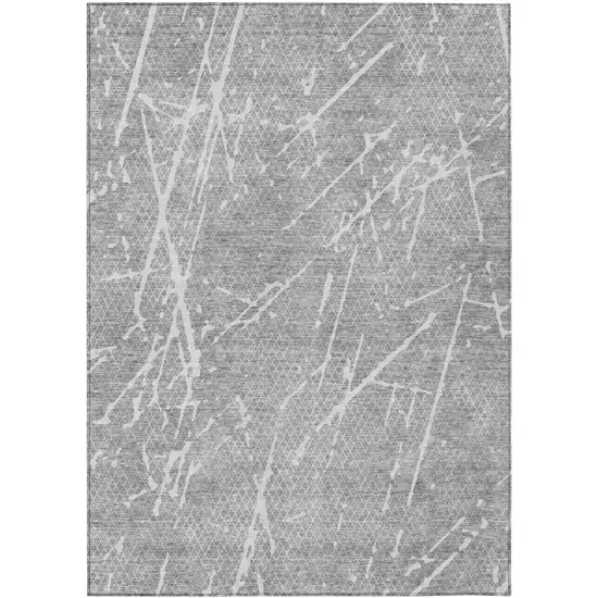 Gray Ivory And Silver Abstract Washable Indoor Outdoor Area Rug Photo 2