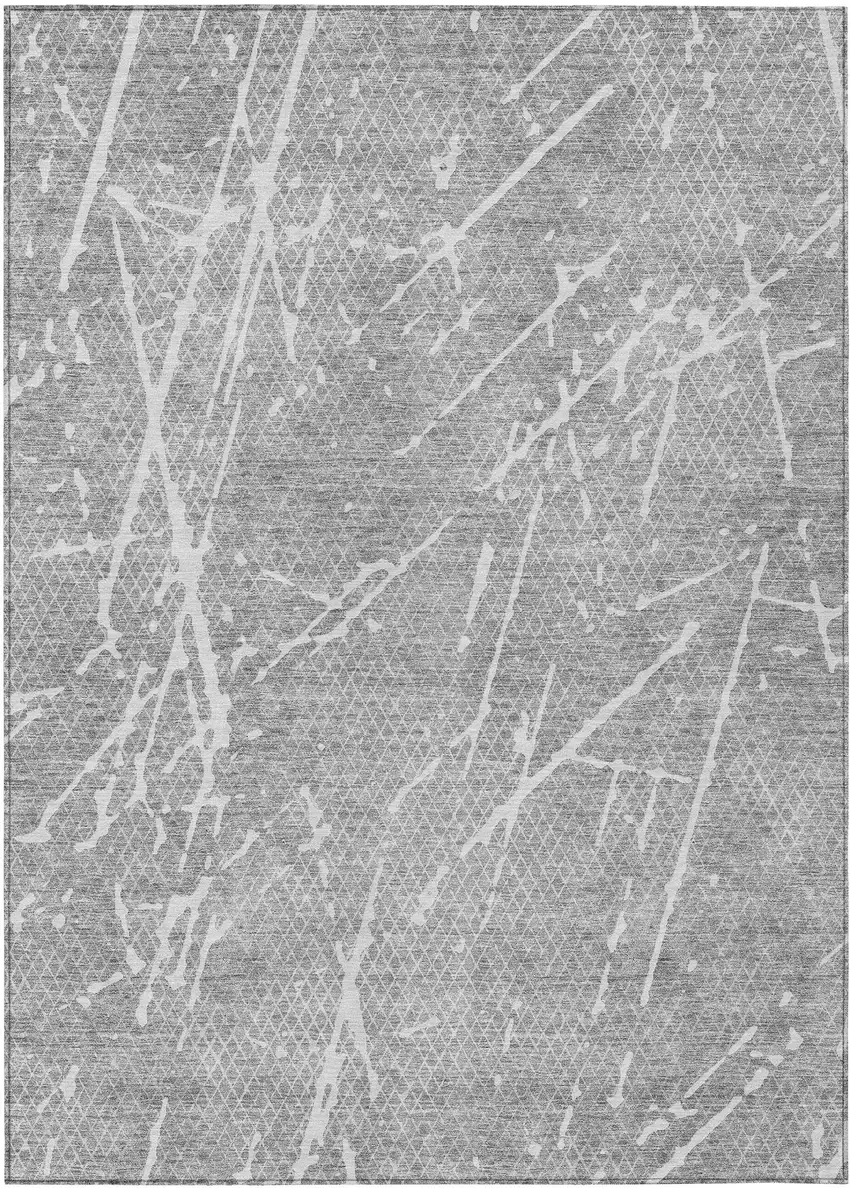 Gray Ivory And Silver Abstract Washable Indoor Outdoor Area Rug Photo 2