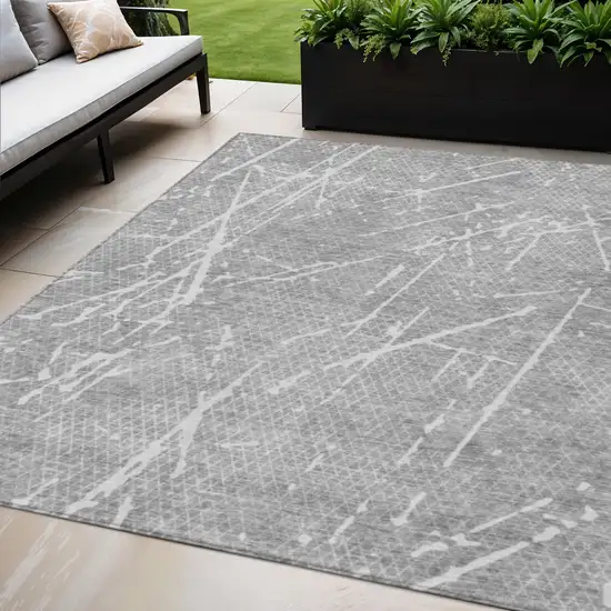 Gray Ivory And Silver Abstract Washable Indoor Outdoor Area Rug Photo 1