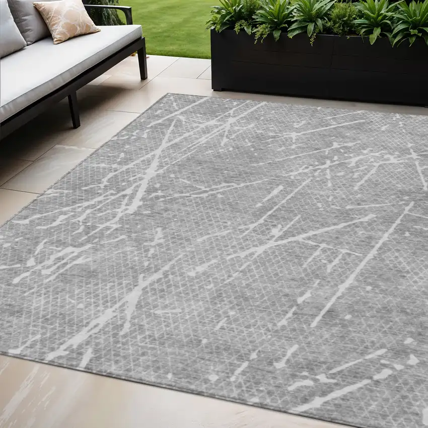 Gray Ivory And Silver Abstract Washable Indoor Outdoor Area Rug Photo 1