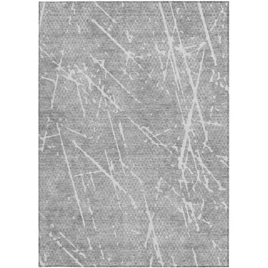 Gray Ivory And Silver Abstract Washable Indoor Outdoor Area Rug Photo 4