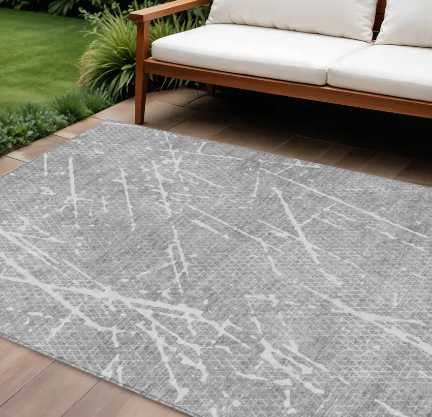 Gray Ivory And Silver Abstract Washable Indoor Outdoor Area Rug Photo 1