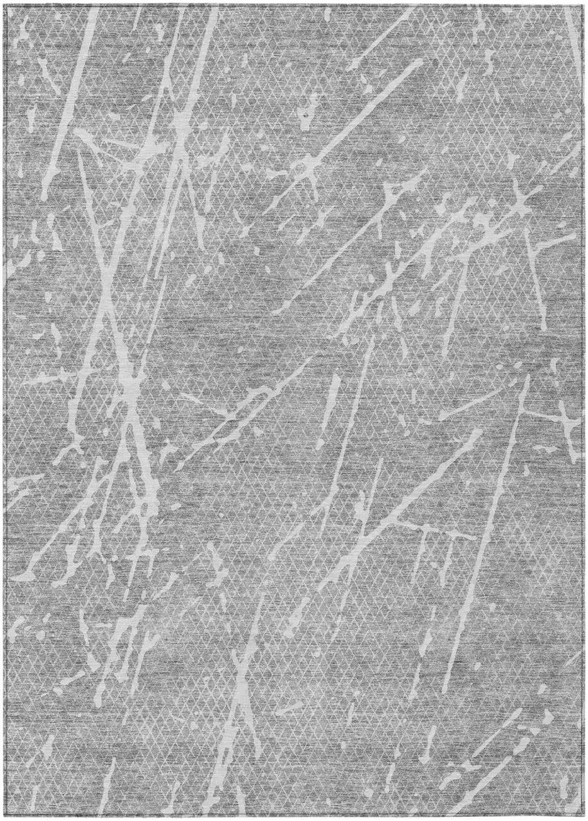 Gray Ivory And Silver Abstract Washable Indoor Outdoor Area Rug Photo 1