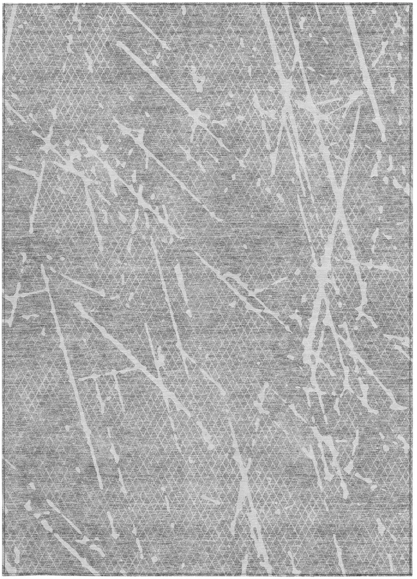 Gray Ivory And Silver Abstract Washable Indoor Outdoor Area Rug Photo 4