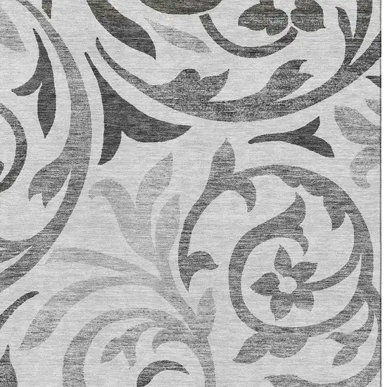 Gray Ivory And Silver Floral Washable Area Rug With UV Protection Photo 3