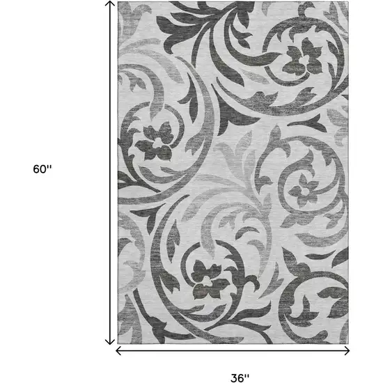 Gray Ivory And Silver Floral Washable Area Rug With UV Protection Photo 3