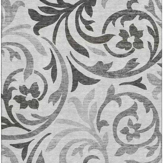 Gray Ivory And Silver Floral Washable Area Rug With UV Protection Photo 4