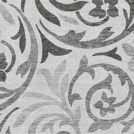 Gray Ivory And Silver Floral Washable Area Rug With UV Protection Photo 3