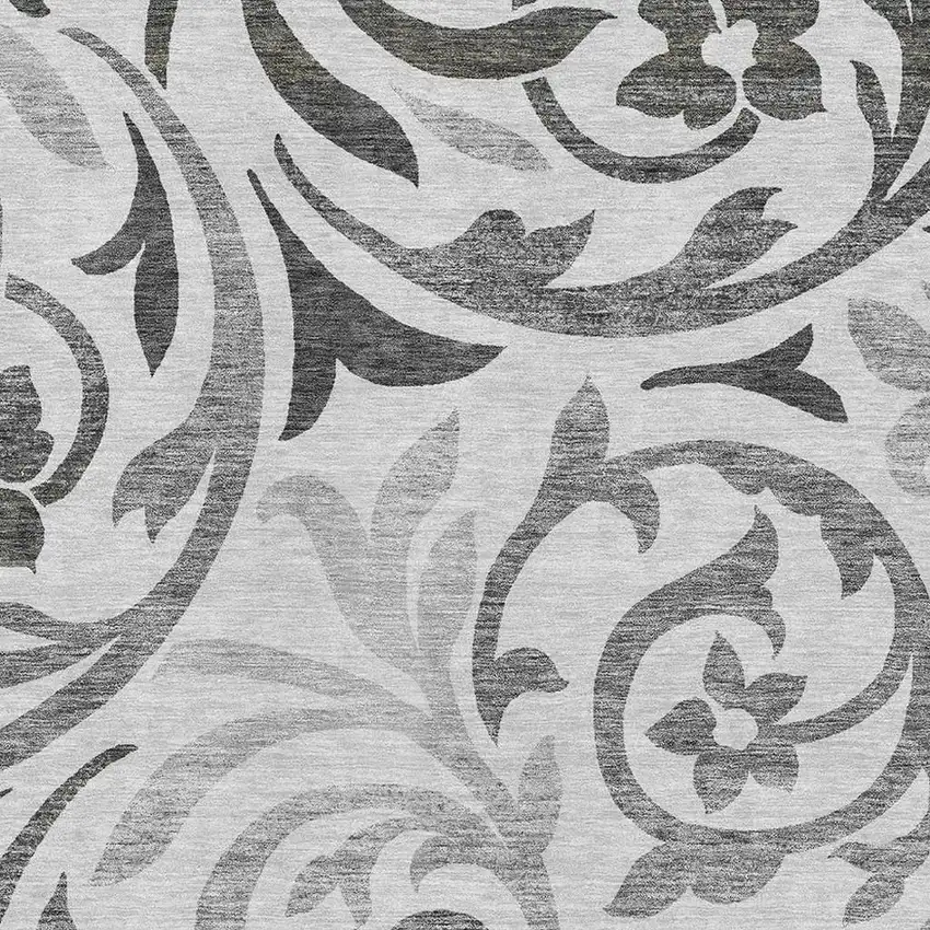 Gray Ivory And Silver Floral Washable Area Rug With UV Protection Photo 3