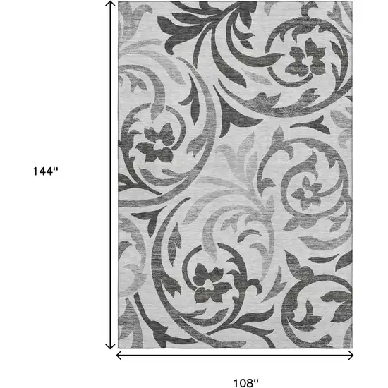 Gray Ivory And Silver Floral Washable Area Rug With UV Protection Photo 3