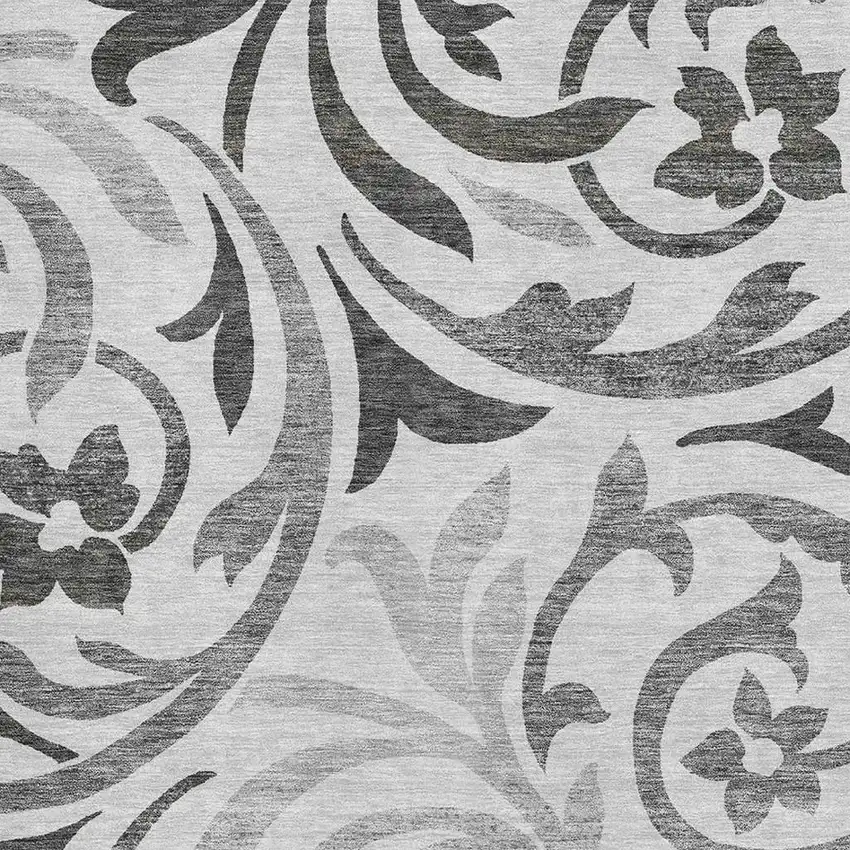 Gray Ivory And Silver Floral Washable Area Rug With UV Protection Photo 3