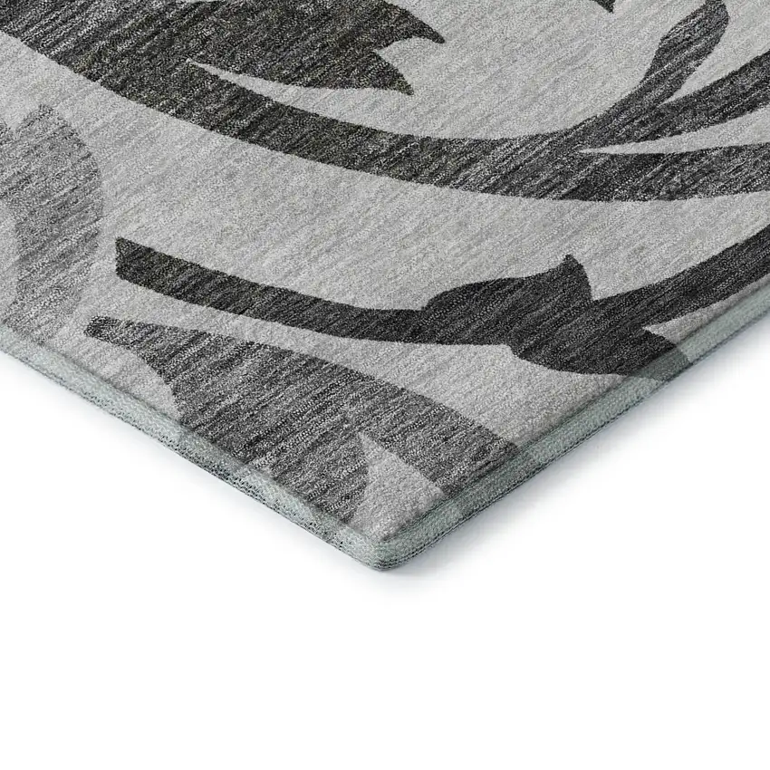 Gray Ivory And Silver Floral Washable Area Rug With UV Protection Photo 8