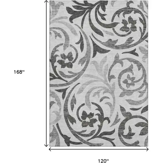 Gray Ivory And Silver Floral Washable Area Rug With UV Protection Photo 3