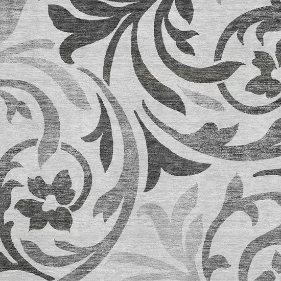 Gray Ivory And Silver Floral Washable Area Rug With UV Protection Photo 3