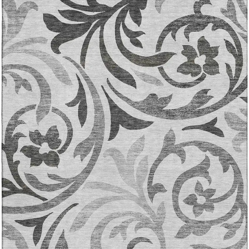 Gray Ivory And Silver Floral Washable Area Rug With UV Protection Photo 4