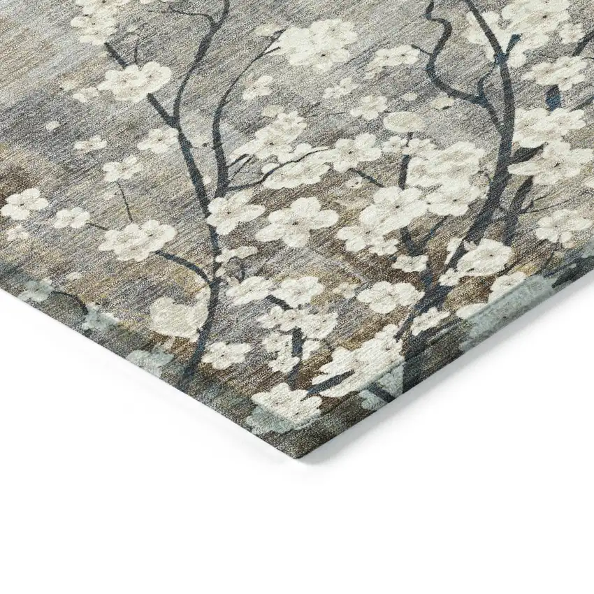 Gray Ivory And Silver Floral Washable Indoor Outdoor Area Rug Photo 5