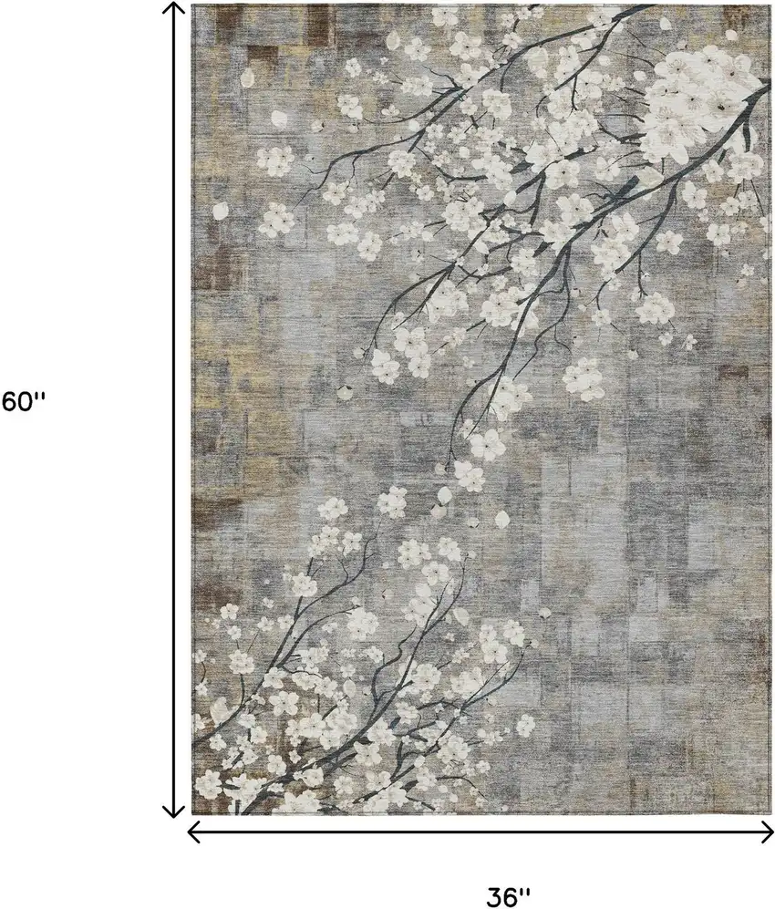 Gray Ivory And Silver Floral Washable Indoor Outdoor Area Rug Photo 3