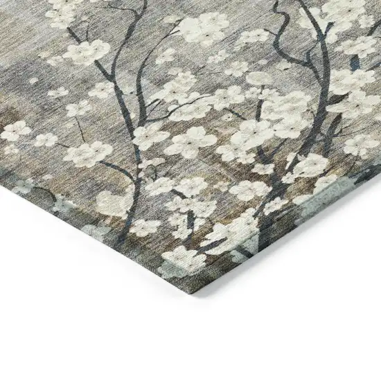 Gray Ivory And Silver Floral Washable Indoor Outdoor Area Rug Photo 5